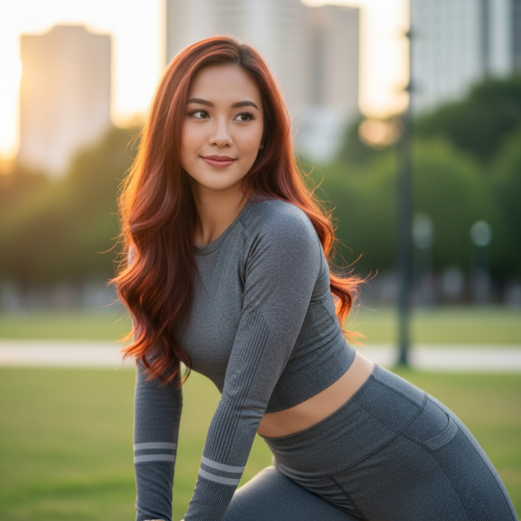 A Adult Female of Southeast Asian, having Slim / Fit build, Average upper body, Average lower body,…